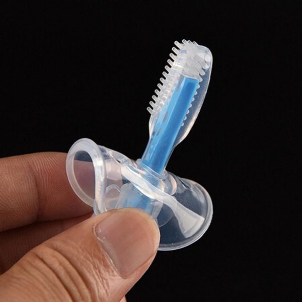 Зубная щетка силиконовая с ограничителем голубая Canpol 2