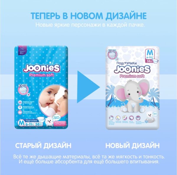 Подгузники Joonies Premium M (6-11кг.) 58 шт. 4