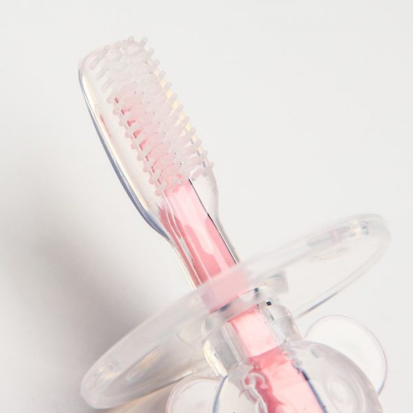 Зубная щетка силиконовая с ограничителем розовая Canpol 2