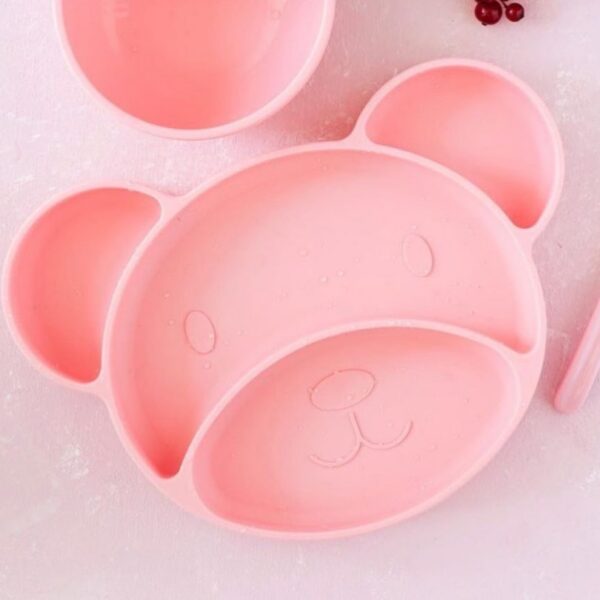 Тарелка силиконовая секционная Canpol Babies мишка розовая 1