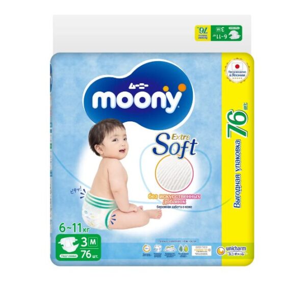 Подгузники для новорожденных MOONY Extra Soft M 6-11 кг, GIGA 76шт 1