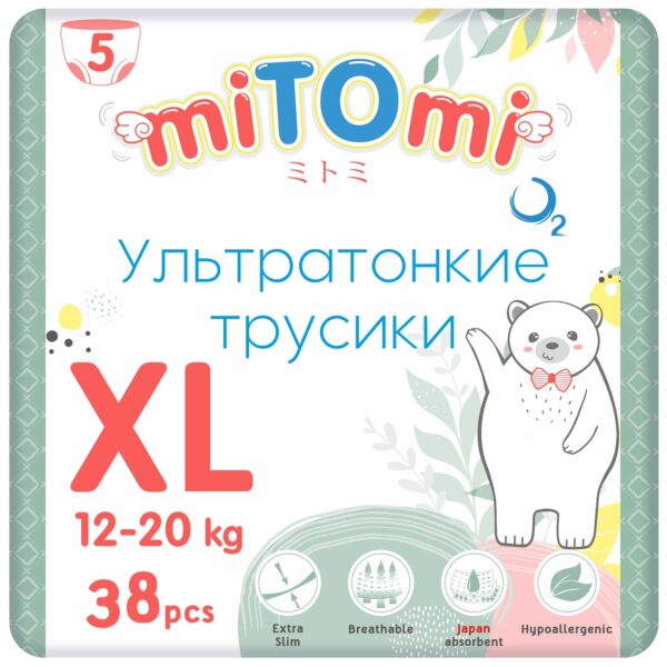 Подгузники-трусики miTOmi O₂ ультратонкие XL 12-20 кг 38 шт 1