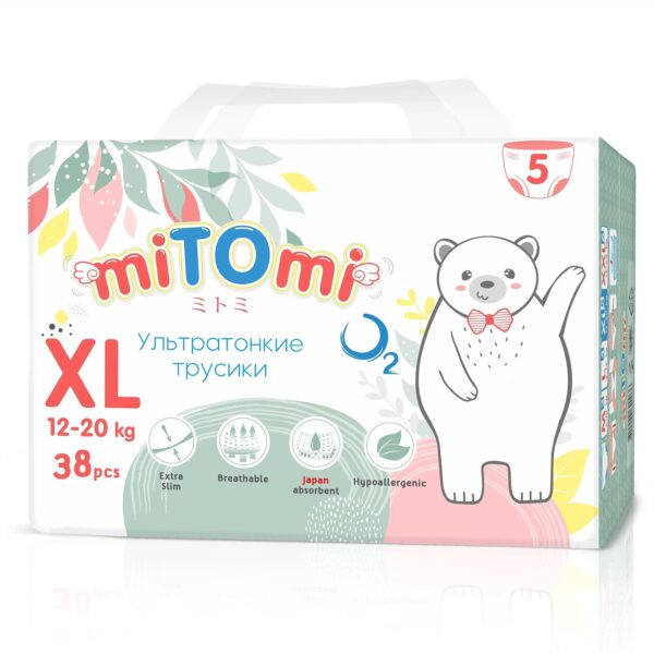 Подгузники-трусики miTOmi O₂ ультратонкие XL 12-20 кг 38 шт 2