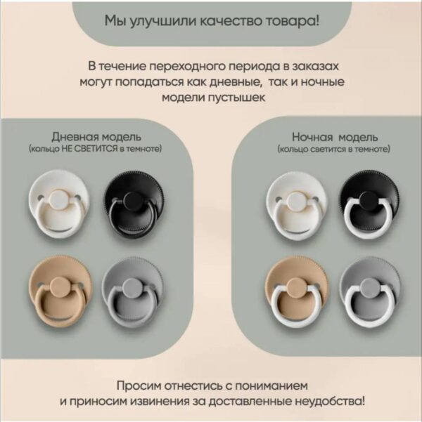 Пустышка Paomma ортодонтическая латексная ночная (3-18 мес) Light grey 5