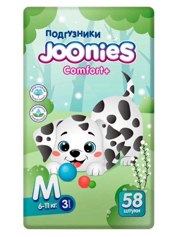 JOONIES Comfort+ Подгузники, размер M (6-11 кг), 58 шт.