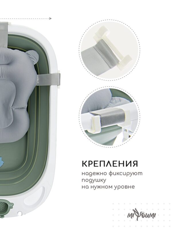 Ванночка для новорожденных Miyoumi с матрасиком и термопробкой складная - Sage/250 7