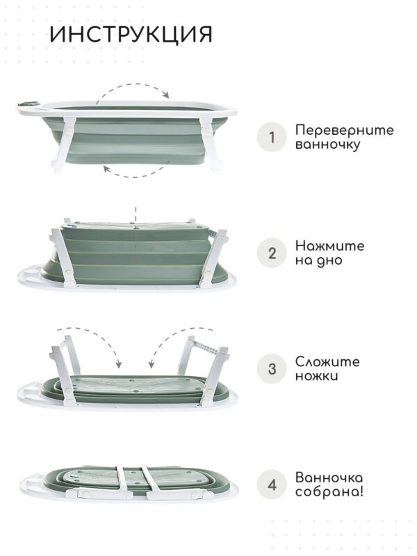 Ванночка для новорожденных Miyoumi с матрасиком и термопробкой складная - Sage/250 10