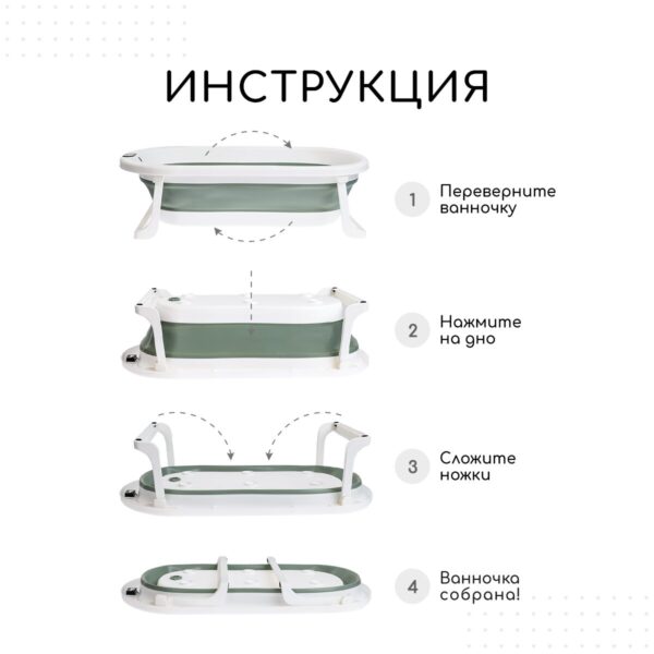Ванночка для новорожденных Miyoumi с матрасиком и термометром складная - Sage 4