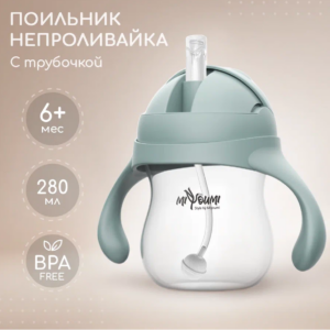 Поильник-непроливайка с трубочкой Miyoumi, 280мл, Sage