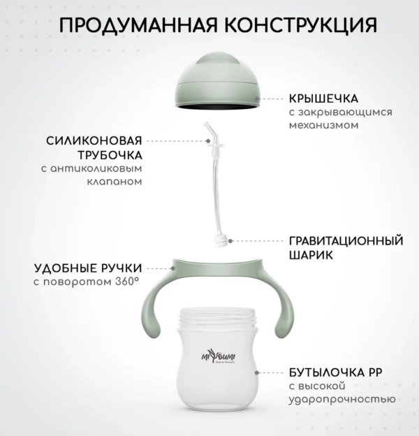 Поильник-непроливайка с трубочкой Miyoumi, 280мл, Sage — изображение 2