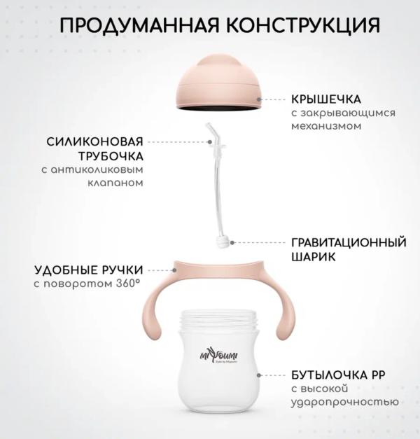 Поильник-непроливайка с трубочкой Miyoumi, 280мл, Blush — изображение 2