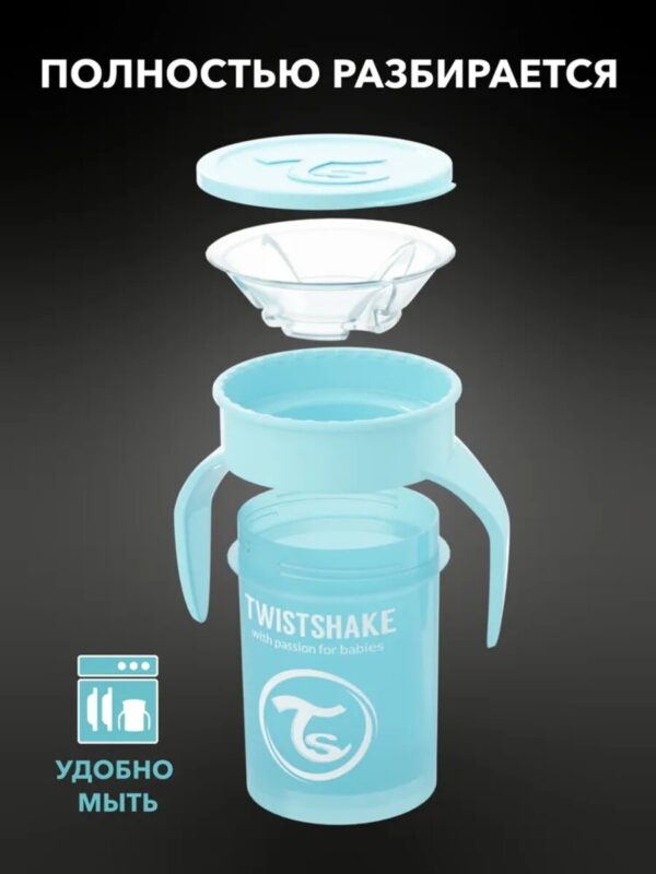 Поильник Twistshake 360 cup 230 мл.Пастельный голубой(Pastel Blue) — изображение 7