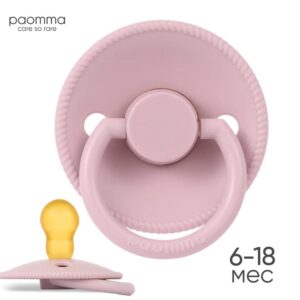 Пустышка Paomma с соской из натурального латекса, М (6-18 мес), Baby pink