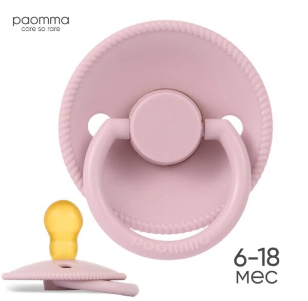 Пустышка Paomma с соской из натурального латекса, М (6-18 мес), Baby pink 1