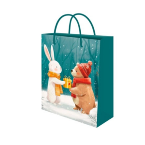 Пакет подарочный, глянцевый, Заяц и медведь,18х23х8 см