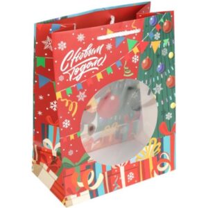 Пакет-окошко подарочный, новогодний, 18х23х10 см.