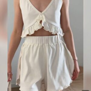 Комплект OOPS,MOMMY Топ+шорты женский, размер М цвет молочный