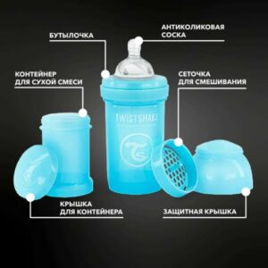 Антиколиковая бутылочка для кормления Twistshake 180 мл 0+,Пастельный синий
